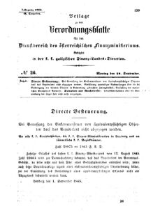 Verordnungsblatt für den Dienstbereich des K.K. Finanzministeriums für die im Reichsrate Vertretenen Königreiche und Länder : [...] : Beilage zu dem Verordnungsblatte für den Dienstbereich des K.K. Österr. Finanz-Ministeriums  18650918 Seite: 1