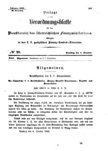 Verordnungsblatt für den Dienstbereich des K.K. Finanzministeriums für die im Reichsrate Vertretenen Königreiche und Länder : [...] : Beilage zu dem Verordnungsblatte für den Dienstbereich des K.K. Österr. Finanz-Ministeriums  18651007 Seite: 1