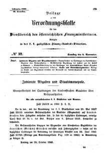 Verordnungsblatt für den Dienstbereich des K.K. Finanzministeriums für die im Reichsrate Vertretenen Königreiche und Länder : [...] : Beilage zu dem Verordnungsblatte für den Dienstbereich des K.K. Österr. Finanz-Ministeriums  18651104 Seite: 1