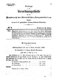 Verordnungsblatt für den Dienstbereich des K.K. Finanzministeriums für die im Reichsrate Vertretenen Königreiche und Länder : [...] : Beilage zu dem Verordnungsblatte für den Dienstbereich des K.K. Österr. Finanz-Ministeriums  18660123 Seite: 1