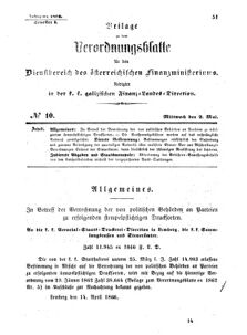 Verordnungsblatt für den Dienstbereich des K.K. Finanzministeriums für die im Reichsrate Vertretenen Königreiche und Länder : [...] : Beilage zu dem Verordnungsblatte für den Dienstbereich des K.K. Österr. Finanz-Ministeriums  18660502 Seite: 1