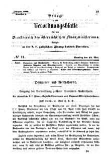 Verordnungsblatt für den Dienstbereich des K.K. Finanzministeriums für die im Reichsrate Vertretenen Königreiche und Länder : [...] : Beilage zu dem Verordnungsblatte für den Dienstbereich des K.K. Österr. Finanz-Ministeriums  18660512 Seite: 1