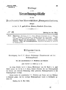 Verordnungsblatt für den Dienstbereich des K.K. Finanzministeriums für die im Reichsrate Vertretenen Königreiche und Länder : [...] : Beilage zu dem Verordnungsblatte für den Dienstbereich des K.K. Österr. Finanz-Ministeriums  18660525 Seite: 1