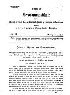 Verordnungsblatt für den Dienstbereich des K.K. Finanzministeriums für die im Reichsrate Vertretenen Königreiche und Länder : [...] : Beilage zu dem Verordnungsblatte für den Dienstbereich des K.K. Österr. Finanz-Ministeriums  18660611 Seite: 1