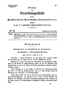 Verordnungsblatt für den Dienstbereich des K.K. Finanzministeriums für die im Reichsrate Vertretenen Königreiche und Länder : [...] : Beilage zu dem Verordnungsblatte für den Dienstbereich des K.K. Österr. Finanz-Ministeriums  18660616 Seite: 1