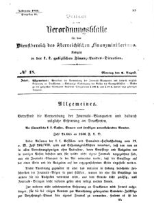 Verordnungsblatt für den Dienstbereich des K.K. Finanzministeriums für die im Reichsrate Vertretenen Königreiche und Länder : [...] : Beilage zu dem Verordnungsblatte für den Dienstbereich des K.K. Österr. Finanz-Ministeriums  18660806 Seite: 1