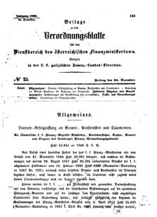 Verordnungsblatt für den Dienstbereich des K.K. Finanzministeriums für die im Reichsrate Vertretenen Königreiche und Länder : [...] : Beilage zu dem Verordnungsblatte für den Dienstbereich des K.K. Österr. Finanz-Ministeriums  18661228 Seite: 1