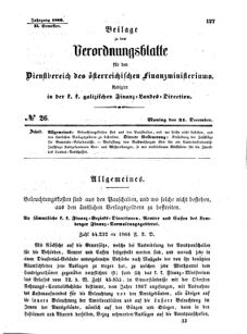 Verordnungsblatt für den Dienstbereich des K.K. Finanzministeriums für die im Reichsrate Vertretenen Königreiche und Länder : [...] : Beilage zu dem Verordnungsblatte für den Dienstbereich des K.K. Österr. Finanz-Ministeriums  18661231 Seite: 1