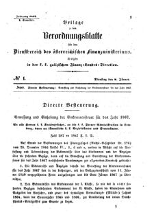 Verordnungsblatt für den Dienstbereich des K.K. Finanzministeriums für die im Reichsrate Vertretenen Königreiche und Länder : [...] : Beilage zu dem Verordnungsblatte für den Dienstbereich des K.K. Österr. Finanz-Ministeriums  18670108 Seite: 1