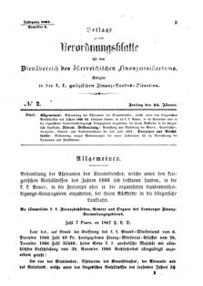 Verordnungsblatt für den Dienstbereich des K.K. Finanzministeriums für die im Reichsrate Vertretenen Königreiche und Länder : [...] : Beilage zu dem Verordnungsblatte für den Dienstbereich des K.K. Österr. Finanz-Ministeriums  18670108 Seite: 3