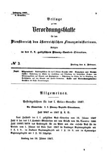 Verordnungsblatt für den Dienstbereich des K.K. Finanzministeriums für die im Reichsrate Vertretenen Königreiche und Länder : [...] : Beilage zu dem Verordnungsblatte für den Dienstbereich des K.K. Österr. Finanz-Ministeriums  18670201 Seite: 1