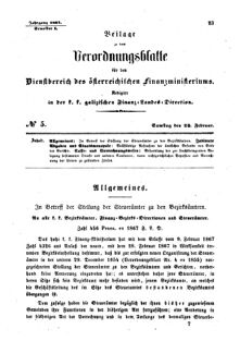 Verordnungsblatt für den Dienstbereich des K.K. Finanzministeriums für die im Reichsrate Vertretenen Königreiche und Länder : [...] : Beilage zu dem Verordnungsblatte für den Dienstbereich des K.K. Österr. Finanz-Ministeriums  18670223 Seite: 1