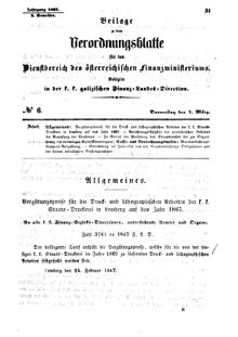 Verordnungsblatt für den Dienstbereich des K.K. Finanzministeriums für die im Reichsrate Vertretenen Königreiche und Länder : [...] : Beilage zu dem Verordnungsblatte für den Dienstbereich des K.K. Österr. Finanz-Ministeriums  18670307 Seite: 1