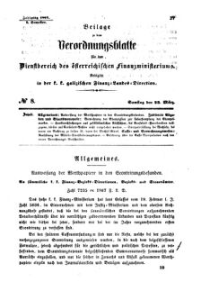 Verordnungsblatt für den Dienstbereich des K.K. Finanzministeriums für die im Reichsrate Vertretenen Königreiche und Länder : [...] : Beilage zu dem Verordnungsblatte für den Dienstbereich des K.K. Österr. Finanz-Ministeriums  18670323 Seite: 1