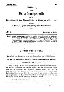 Verordnungsblatt für den Dienstbereich des K.K. Finanzministeriums für die im Reichsrate Vertretenen Königreiche und Länder : [...] : Beilage zu dem Verordnungsblatte für den Dienstbereich des K.K. Österr. Finanz-Ministeriums  18670405 Seite: 1