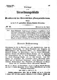 Verordnungsblatt für den Dienstbereich des K.K. Finanzministeriums für die im Reichsrate Vertretenen Königreiche und Länder : [...] : Beilage zu dem Verordnungsblatte für den Dienstbereich des K.K. Österr. Finanz-Ministeriums  18670424 Seite: 1