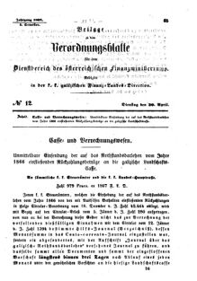 Verordnungsblatt für den Dienstbereich des K.K. Finanzministeriums für die im Reichsrate Vertretenen Königreiche und Länder : [...] : Beilage zu dem Verordnungsblatte für den Dienstbereich des K.K. Österr. Finanz-Ministeriums 