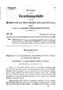 Verordnungsblatt für den Dienstbereich des K.K. Finanzministeriums für die im Reichsrate Vertretenen Königreiche und Länder : [...] : Beilage zu dem Verordnungsblatte für den Dienstbereich des K.K. Österr. Finanz-Ministeriums  18670613 Seite: 1