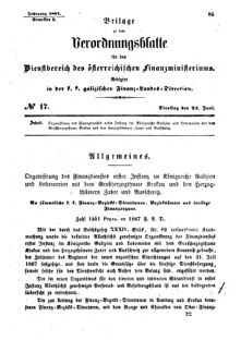 Verordnungsblatt für den Dienstbereich des K.K. Finanzministeriums für die im Reichsrate Vertretenen Königreiche und Länder : [...] : Beilage zu dem Verordnungsblatte für den Dienstbereich des K.K. Österr. Finanz-Ministeriums  18670625 Seite: 1