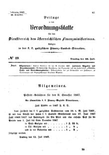 Verordnungsblatt für den Dienstbereich des K.K. Finanzministeriums für die im Reichsrate Vertretenen Königreiche und Länder : [...] : Beilage zu dem Verordnungsblatte für den Dienstbereich des K.K. Österr. Finanz-Ministeriums  18670723 Seite: 1