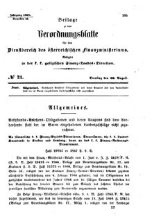 Verordnungsblatt für den Dienstbereich des K.K. Finanzministeriums für die im Reichsrate Vertretenen Königreiche und Länder : [...] : Beilage zu dem Verordnungsblatte für den Dienstbereich des K.K. Österr. Finanz-Ministeriums  18670820 Seite: 1