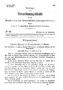 Verordnungsblatt für den Dienstbereich des K.K. Finanzministeriums für die im Reichsrate Vertretenen Königreiche und Länder : [...] : Beilage zu dem Verordnungsblatte für den Dienstbereich des K.K. Österr. Finanz-Ministeriums  18670911 Seite: 1