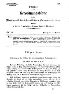 Verordnungsblatt für den Dienstbereich des K.K. Finanzministeriums für die im Reichsrate Vertretenen Königreiche und Länder : [...] : Beilage zu dem Verordnungsblatte für den Dienstbereich des K.K. Österr. Finanz-Ministeriums  18671011 Seite: 1