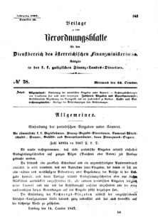 Verordnungsblatt für den Dienstbereich des K.K. Finanzministeriums für die im Reichsrate Vertretenen Königreiche und Länder : [...] : Beilage zu dem Verordnungsblatte für den Dienstbereich des K.K. Österr. Finanz-Ministeriums  18671023 Seite: 1