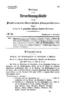 Verordnungsblatt für den Dienstbereich des K.K. Finanzministeriums für die im Reichsrate Vertretenen Königreiche und Länder : [...] : Beilage zu dem Verordnungsblatte für den Dienstbereich des K.K. Österr. Finanz-Ministeriums  18671207 Seite: 1