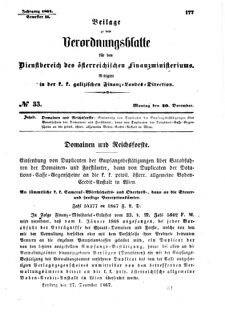 Verordnungsblatt für den Dienstbereich des K.K. Finanzministeriums für die im Reichsrate Vertretenen Königreiche und Länder : [...] : Beilage zu dem Verordnungsblatte für den Dienstbereich des K.K. Österr. Finanz-Ministeriums  18671230 Seite: 1