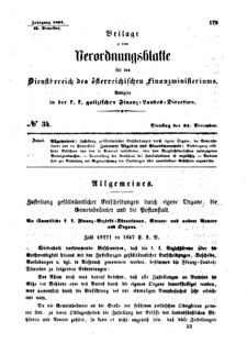 Verordnungsblatt für den Dienstbereich des K.K. Finanzministeriums für die im Reichsrate Vertretenen Königreiche und Länder : [...] : Beilage zu dem Verordnungsblatte für den Dienstbereich des K.K. Österr. Finanz-Ministeriums  18671231 Seite: 1