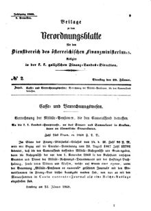 Verordnungsblatt für den Dienstbereich des K.K. Finanzministeriums für die im Reichsrate Vertretenen Königreiche und Länder : [...] : Beilage zu dem Verordnungsblatte für den Dienstbereich des K.K. Österr. Finanz-Ministeriums  18680128 Seite: 1