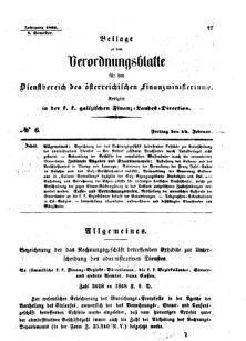 Verordnungsblatt für den Dienstbereich des K.K. Finanzministeriums für die im Reichsrate Vertretenen Königreiche und Länder : [...] : Beilage zu dem Verordnungsblatte für den Dienstbereich des K.K. Österr. Finanz-Ministeriums  18680214 Seite: 1