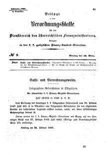 Verordnungsblatt für den Dienstbereich des K.K. Finanzministeriums für die im Reichsrate Vertretenen Königreiche und Länder : [...] : Beilage zu dem Verordnungsblatte für den Dienstbereich des K.K. Österr. Finanz-Ministeriums  18680316 Seite: 1