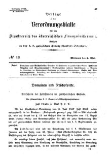 Verordnungsblatt für den Dienstbereich des K.K. Finanzministeriums für die im Reichsrate Vertretenen Königreiche und Länder : [...] : Beilage zu dem Verordnungsblatte für den Dienstbereich des K.K. Österr. Finanz-Ministeriums  18680506 Seite: 1