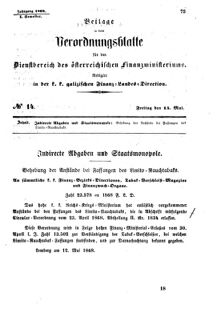 Verordnungsblatt für den Dienstbereich des K.K. Finanzministeriums für die im Reichsrate Vertretenen Königreiche und Länder : [...] : Beilage zu dem Verordnungsblatte für den Dienstbereich des K.K. Österr. Finanz-Ministeriums  18680516 Seite: 1