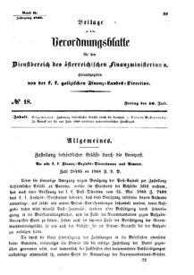 Verordnungsblatt für den Dienstbereich des K.K. Finanzministeriums für die im Reichsrate Vertretenen Königreiche und Länder : [...] : Beilage zu dem Verordnungsblatte für den Dienstbereich des K.K. Österr. Finanz-Ministeriums  18680710 Seite: 1