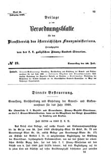 Verordnungsblatt für den Dienstbereich des K.K. Finanzministeriums für die im Reichsrate Vertretenen Königreiche und Länder : [...] : Beilage zu dem Verordnungsblatte für den Dienstbereich des K.K. Österr. Finanz-Ministeriums  18680716 Seite: 1