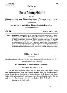 Verordnungsblatt für den Dienstbereich des K.K. Finanzministeriums für die im Reichsrate Vertretenen Königreiche und Länder : [...] : Beilage zu dem Verordnungsblatte für den Dienstbereich des K.K. Österr. Finanz-Ministeriums  18680727 Seite: 1