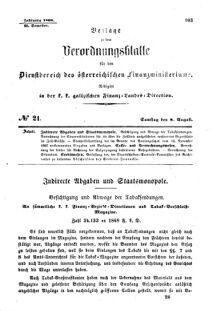 Verordnungsblatt für den Dienstbereich des K.K. Finanzministeriums für die im Reichsrate Vertretenen Königreiche und Länder : [...] : Beilage zu dem Verordnungsblatte für den Dienstbereich des K.K. Österr. Finanz-Ministeriums 