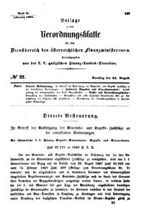 Verordnungsblatt für den Dienstbereich des K.K. Finanzministeriums für die im Reichsrate Vertretenen Königreiche und Länder : [...] : Beilage zu dem Verordnungsblatte für den Dienstbereich des K.K. Österr. Finanz-Ministeriums  18680822 Seite: 1