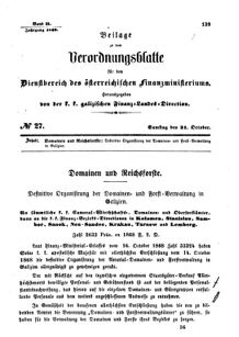 Verordnungsblatt für den Dienstbereich des K.K. Finanzministeriums für die im Reichsrate Vertretenen Königreiche und Länder : [...] : Beilage zu dem Verordnungsblatte für den Dienstbereich des K.K. Österr. Finanz-Ministeriums  18681031 Seite: 1