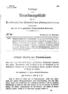 Verordnungsblatt für den Dienstbereich des K.K. Finanzministeriums für die im Reichsrate Vertretenen Königreiche und Länder : [...] : Beilage zu dem Verordnungsblatte für den Dienstbereich des K.K. Österr. Finanz-Ministeriums  18681117 Seite: 1