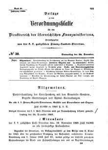 Verordnungsblatt für den Dienstbereich des K.K. Finanzministeriums für die im Reichsrate Vertretenen Königreiche und Länder : [...] : Beilage zu dem Verordnungsblatte für den Dienstbereich des K.K. Österr. Finanz-Ministeriums  18681224 Seite: 1