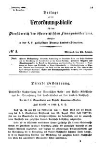 Verordnungsblatt für den Dienstbereich des K.K. Finanzministeriums für die im Reichsrate Vertretenen Königreiche und Länder : [...] : Beilage zu dem Verordnungsblatte für den Dienstbereich des K.K. Österr. Finanz-Ministeriums  18690120 Seite: 1