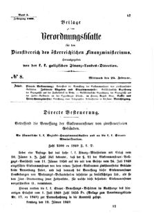 Verordnungsblatt für den Dienstbereich des K.K. Finanzministeriums für die im Reichsrate Vertretenen Königreiche und Länder : [...] : Beilage zu dem Verordnungsblatte für den Dienstbereich des K.K. Österr. Finanz-Ministeriums  18690224 Seite: 1