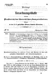 Verordnungsblatt für den Dienstbereich des K.K. Finanzministeriums für die im Reichsrate Vertretenen Königreiche und Länder : [...] : Beilage zu dem Verordnungsblatte für den Dienstbereich des K.K. Österr. Finanz-Ministeriums  18690308 Seite: 1