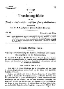 Verordnungsblatt für den Dienstbereich des K.K. Finanzministeriums für die im Reichsrate Vertretenen Königreiche und Länder : [...] : Beilage zu dem Verordnungsblatte für den Dienstbereich des K.K. Österr. Finanz-Ministeriums  18690317 Seite: 1