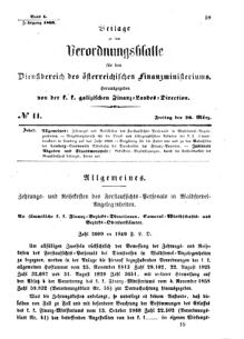 Verordnungsblatt für den Dienstbereich des K.K. Finanzministeriums für die im Reichsrate Vertretenen Königreiche und Länder : [...] : Beilage zu dem Verordnungsblatte für den Dienstbereich des K.K. Österr. Finanz-Ministeriums  18690326 Seite: 1