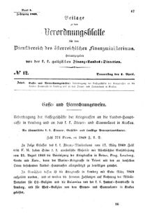 Verordnungsblatt für den Dienstbereich des K.K. Finanzministeriums für die im Reichsrate Vertretenen Königreiche und Länder : [...] : Beilage zu dem Verordnungsblatte für den Dienstbereich des K.K. Österr. Finanz-Ministeriums  18690401 Seite: 1